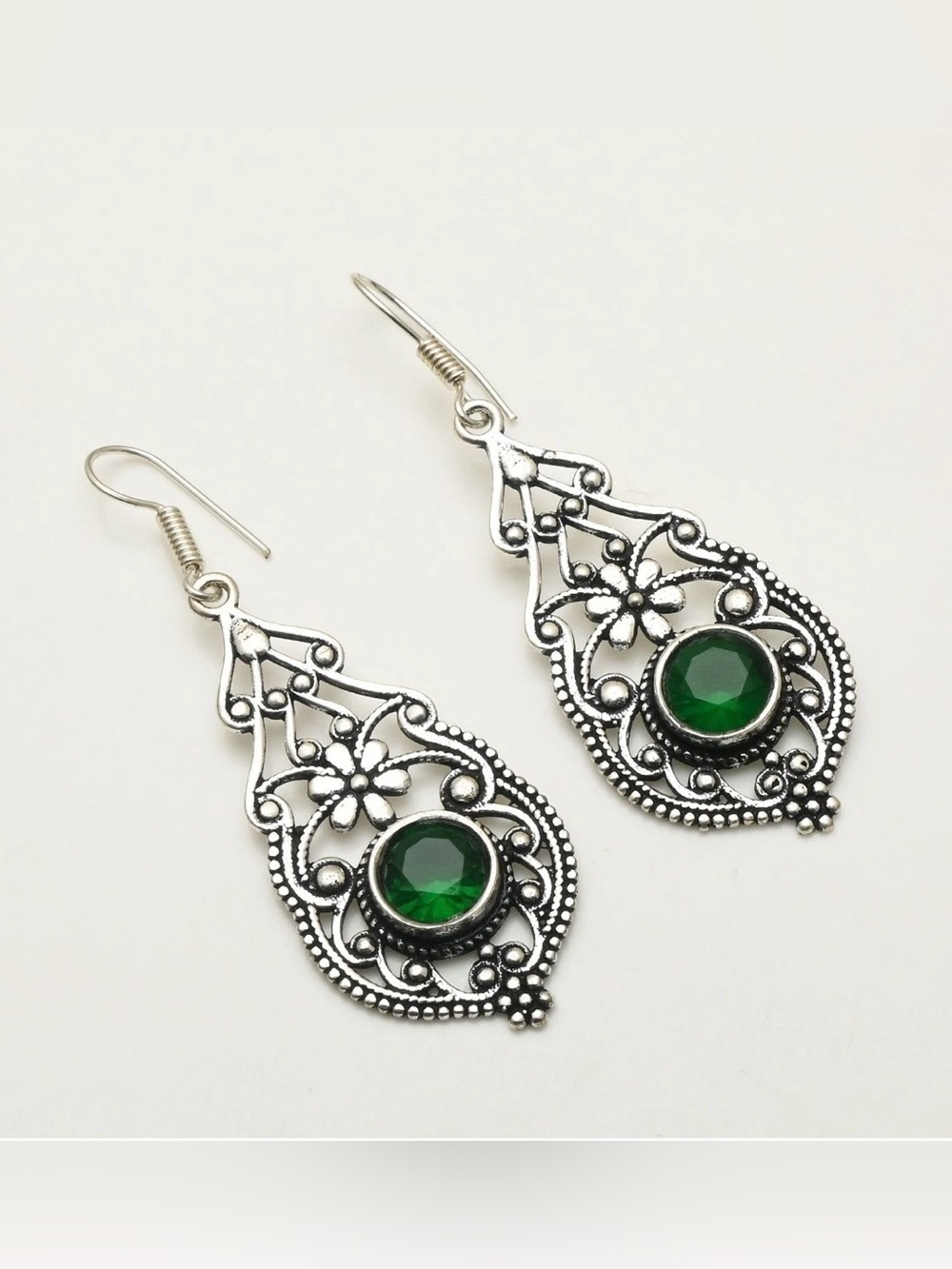 Green Quartz Gemstone Artisan Handcrafted Drop Dangle Earrings